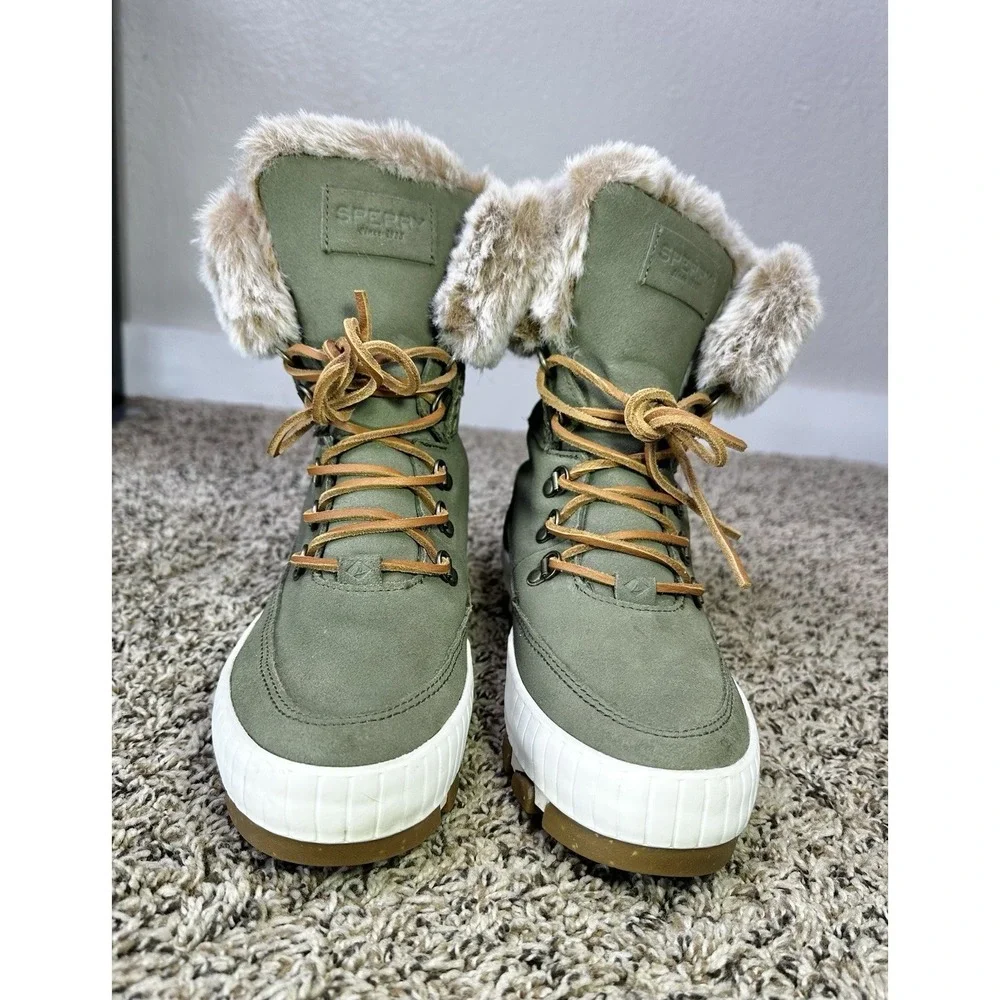 Sperry Women's Torrent Winter Olive Snow Boots Waterproof Memory Foam Size 8.5 - Picture 4 of 9